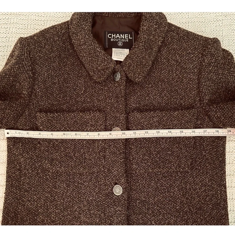Chanel Boutique Vintage 97A Brown Wool Angora‎ Tweed Jacket CC Logo Buttons 38